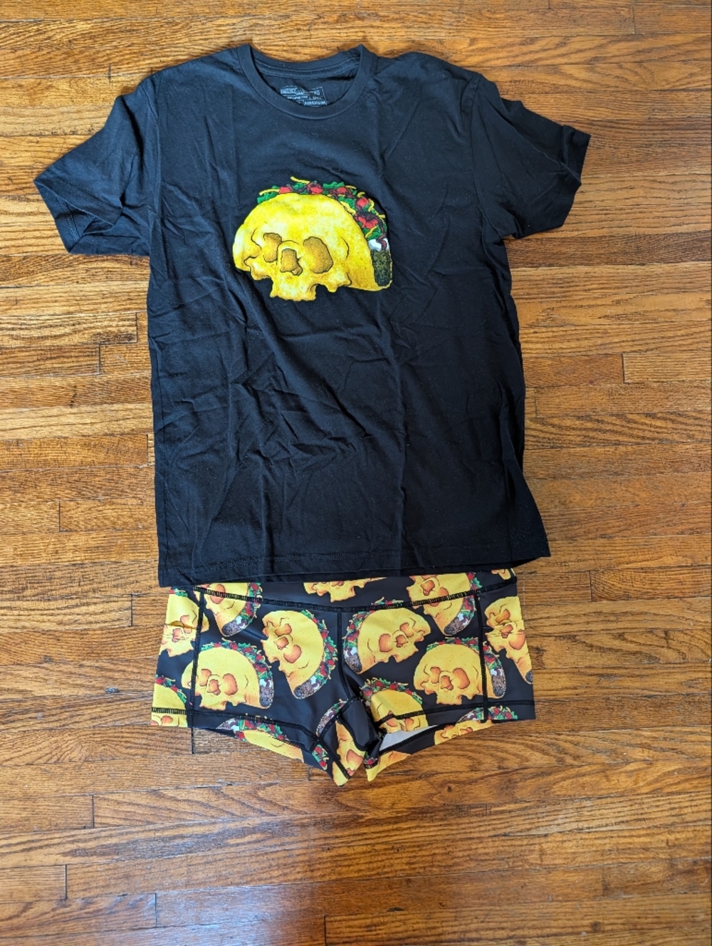 Feed Me Fight Me Black Top and Taco Print Shorts - Yellow Graphic